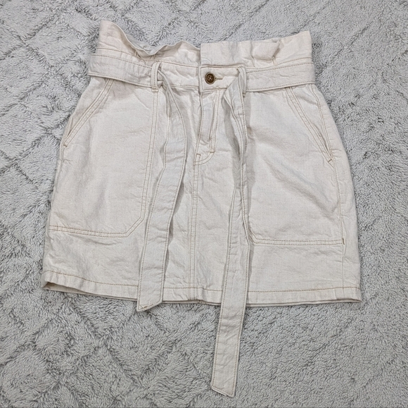 Free People Skirt Women's 6 White Oatmeal Splendor In The Grass Denim Belt - Picture 1 of 9